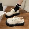 Zapatos Pequeños de Cuero Estilo Británico Retro para Mujer 2025 Nuevo Primavera y Otoño Punta Redonda Explosiones Aumentado Negro Suela Gruesa Lefu Zapatos Individuales