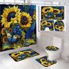 Venta Caliente Transfronteriza Cortina de Ducha de Baño Impermeable y a Prueba de Humedad con Girasol Alfombrilla de Baño Antideslizante de Cuatro Piezas Alfombrilla Absorbente para Pies