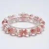 [Em Memória de Yu Ling] Pulseira de Cristal Colorida Rosa Natural tipo Fogos de Artifício para Mulheres, Pulseira Fashion Colorida Rosa versátil que realça a tez, Atacado