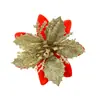 Flores navideñas transfronterizas de 10 cm, decoraciones navideñas, colgantes navideños, flores artificiales para árboles de Navidad, guirnalda de flores de plástico con purpurina dorada