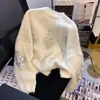Suéter Redondo com Lantejoulas Pesadas Estilo Francês para Mulheres, Novo Chic de Nicho Outono e Inverno Malha Solta Slimming