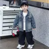 Chaqueta de Mezclilla para Niños Primavera y Otoño Estilo Coreano Fresca Moderna Color Sólido Personalidad Ropa Exterior Bebé Elegante Top