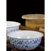 Palangana casera antigua palangana de azulejo de cerámica amasado de masa con tapa palangana de porcelana loza secado al sol amasado de salsa masa palangana de fermentación de cocina levado de masa