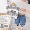 Roupas infantis para meninos, tingidas em inglês, manga curta, roupas de verão, estampa de letras para crianças, camiseta com gola redonda para meninas, conjunto de duas peças