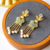 Aretes de Mariposa de Oro Antiguo Hetian Natural para Mujer, Estilo Largo con Borla Vintage, Regalo para Esposa Joyería