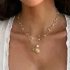 Collar de Perlas de Múltiples Capas de Moda Europea y Americana para Mujer, Elegante Colgante de Concha de Caracola, Cadena para Clavícula Bohemia de Verano para la Playa