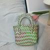Estoque Pronto do Fabricante Bolsa Versátil de Cor Blocada Simples Cesta de Presente Azul Tecida com Palha Fresca Bolsa da Moda