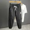 Calças Casuais Cáqui Masculinas Verão 2024 Finas Modernas Seda de Gelo Perna Larga Cintura Elástica Stretch Pantalonas Curtas