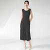 Vestido de Verano Miyake Cuello Redondo Sin Mangas Longitud Media Falda de Línea A Holgada con Caída Sensación de Alta Gama Falda Plisada de Longitud Media para Mujer