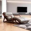 Nova Chaise Longue Estilo Chinês Noz Preta Norte-Americana Estilo Ming Couro Genuíno com Estética Estilo Song, Reclinável de Luxo Leve para Sala de Estar Pousada