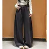 Pantalones casuales simples y versátiles, nueva colección de otoño, de cintura alta, adelgazantes, con caída fluida, diseño de cordón, deportivos, de pierna curva, pantalones de pierna ancha