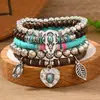 Temu Xiyin Producto Nuevo Transfronterizo Estilo Bohemio Turquesa Cuentas de Madera Accesorios de Aleación con Cuentas Hilo Elástico Pulsera para Mujer