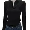 Camiseta Popular de Otoño 2026 para Mujer, Ajustada, Media Cremallera, Manga Larga, Adecuada para Usar en Capas o Sola