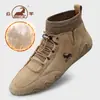 Botas de neve masculinas genuínas da marca Ram, forradas com fleece, espessadas, quentes, sapatos casuais esportivos de cano alto, botas Martin masculinas genuínas de couro