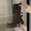 Botas de Moda con Suela Gruesa para Aumentar la Altura, con Cordones, para Mujeres Petites, Nuevo Estilo Coreano Primavera y Otoño 2026, Botas de Media Caña con Hebilla de Moda