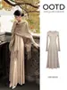 Conjunto de vestido tipo chal de dos piezas para mujer, nuevo estilo otoño e invierno 2026, vestido largo de punto ajustado con un atuendo completo de invierno