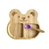 Set de Vajilla de Bambú para Bebé con Formas de Animales de Dibujos Animados, Plato para Comida Complementaria Infantil, Plato Dividido para Comer Bebé