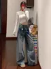 Jeans de Pierna Ancha con Cuentas Estilo Retro Americano para Mujer, Nuevo Diseño de Nicho Verano 2026 Pantalones Rectos Sueltos Retro