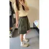 Bermuda de Trabalho em Algodão Lavado Estilo Americano para Homens e Mulheres, Shorts de Verão Cleanfit Soltos de Perna Larga de Comprimento Médio, Bermuda Casual de Cinco Pontos para Casais
