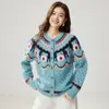 Cardigã de Cashmere Jacquard Fair Isle Feminino Retrô Gola Redonda Solto Estilo Nórdico Tricô Suéter Preguiçoso Toque de Luxo
