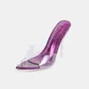 Zapatos transparentes de tacón alto, nuevo estilo europeo y americano, para desfiles de moda, baile en barra de discoteca, tacones de cristal, adecuados para usar en exteriores, sandalias de tacón de aguja sexys de Amazon