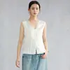 Elegante Top de Satén de Seda sin Mangas con Escote en V y Ribete de Encaje para Mujer, Hecho de Seda de Morera, Chaleco Superior de Estilo Francés que Ceñe la Cintura