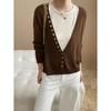 Set Práctico Otoño e Invierno Sinan Diseño de Botones de Alta Inteligencia Cardigan Chaleco de Punto con Cuello en V Set de Dos Piezas Sn8095