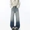 Ropa Popular para Hombre / Novedad de Primavera Estilo Americano High Street Peso Pesado Jeans Versátiles de Longitud Completa para Hombres y Mujeres, Corte Holgado con Ligero Desflecado