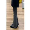 Jeans Elásticos de Pierna Ancha con Borde Deshilachado Negro y Gris para Mujer, Nuevo Estilo de Verano, Tallas Grandes, Adelgazantes, Talla Grande, Tipo de Cuerpo Pera, Pantalones de Campana