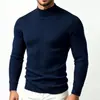 Suéter de Punto Rayado Suéter para Hombre Cuello Medio Alto Elástico Capa Base Estilo Europeo y Americano para Hombre Suéter de Punto de Color Sólido Suéter Delgado para Hombre