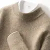 Suéter de cachemir 100% puro para hombre con cuello alto medio, tejido cálido de otoño e invierno, camisa base de color liso estilo business casual