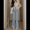 Novos Jeans Flare Elásticos de Cintura Alta 2026 para Mulheres, Jeans Casuais Azuis Slim-Fit Versáteis de Boca de Sino para Figuras Baixas