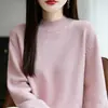 Suéter de Punto Grueso de Algodón 100% Puro para Mujer, Nuevo Estilo Otoño e Invierno 2026, Suéter Cálido con Cuello Semi Alto, Prenda Base de Color Sólido