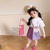 Vestido para Meninas 2026 Verão Bebê Estilo Coreano Estampa de Desenho Animado Manga Curta Comprimento Médio Vestido Camiseta para Crianças Pequenas e de Tamanho Médio