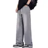 Jeans estilo americano color gris humo para hombre, primavera y otoño, buena caída, pantalones largos holgados de pierna ancha, estilo de marca moderno, pantalones casuales de pierna recta