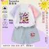 Conjunto de Camiseta de Manga Corta con Bloques de Color de Chica Bruja Kpop Girls, Nuevo Estilo de Verano para Niños Mayores, Conjunto de Verano con Shorts de Mezclilla