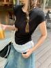 Camiseta de Manga Corta con Dobladillo de Encaje Empalmado, Dulce y Juvenil, para Mujer 2026 Verano, Estilo Ballet, Elegante y Hermoso Top Plisado