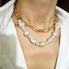Joias Transfronteiriças Europeias e Americanas Estilo Hip-hop INS Colar de Pérolas de Forma Especial Corrente Geométrica Feminina Colar de Pérolas Barrocas