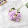 Flor Artificial Suave al Tacto de 9 Cabezas Anna Rose Flor Larga de Seda Adorno de Rama de Flor para Decoración de Suelo de Entrada de Hotel