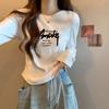 Camiseta de manga larga de algodón con hilo para mujer, primavera y otoño, nueva, combinable con todo, Pure Desire Hot Girl, dobladillo nicho, base superior curva.