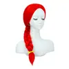 Peluca de cosplay de Trish de Toy Story, peinado trenzado con raya en medio, cabello largo rojo con gorra de red de rosa