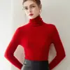 Suéter de cashmere 100% macio e sem costura, caimento justo, para mulheres, gola alta, cor sólida, tricô para outono e inverno