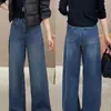 Calça jeans casual reta azul minimalista retrô, slim fit, coleção outono/inverno 2026, cintura alta, estilosa e quente