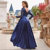 Amazon Vestido de Noche para Adultos Banquetes Elegante y Noble Temperamento Encaje Manga Larga Satín Vestido de Longitud Media