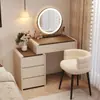 Tocador moderno y minimalista, 60 cm, madera maciza, adecuado para dormitorios pequeños, con un diseño vintage color crema, combinando una mesita de noche y un tocador.