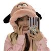Boné de malha fofo para outono e inverno, feminino, proteção auricular, desenho animado, fofo, quente, para montaria, com cadarço, estilo Lei Feng, moderno