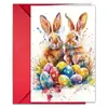 Juego de 1 Sobre para Tarjeta de Felicitación de Acuarela de Pascua con Decoraciones de Conejo, Cesta de Flores y Huevo, Tarjeta de Regalo de Bendición Festiva