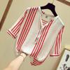 2 023 Verano Nuevo Camisa de Rayas Verticales para Mujer Manga Corta Coreana Holgada Joker Top Verano Fresco Camisa con Cuello en V