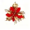 Flores de Natal Douradas e Prateadas, Cabeças de Flores Artificiais, Guirlandas para Árvore de Natal, Acessórios de Decoração Artesanais DIY, Atacado para Festas