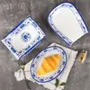 Prato de salsicha de porcelana azul e branca de melamina imitação de porcelana prato de lanche prato de prato frio plástico prato de prato lateral para hot pot prato de cozimento para churrasco louça